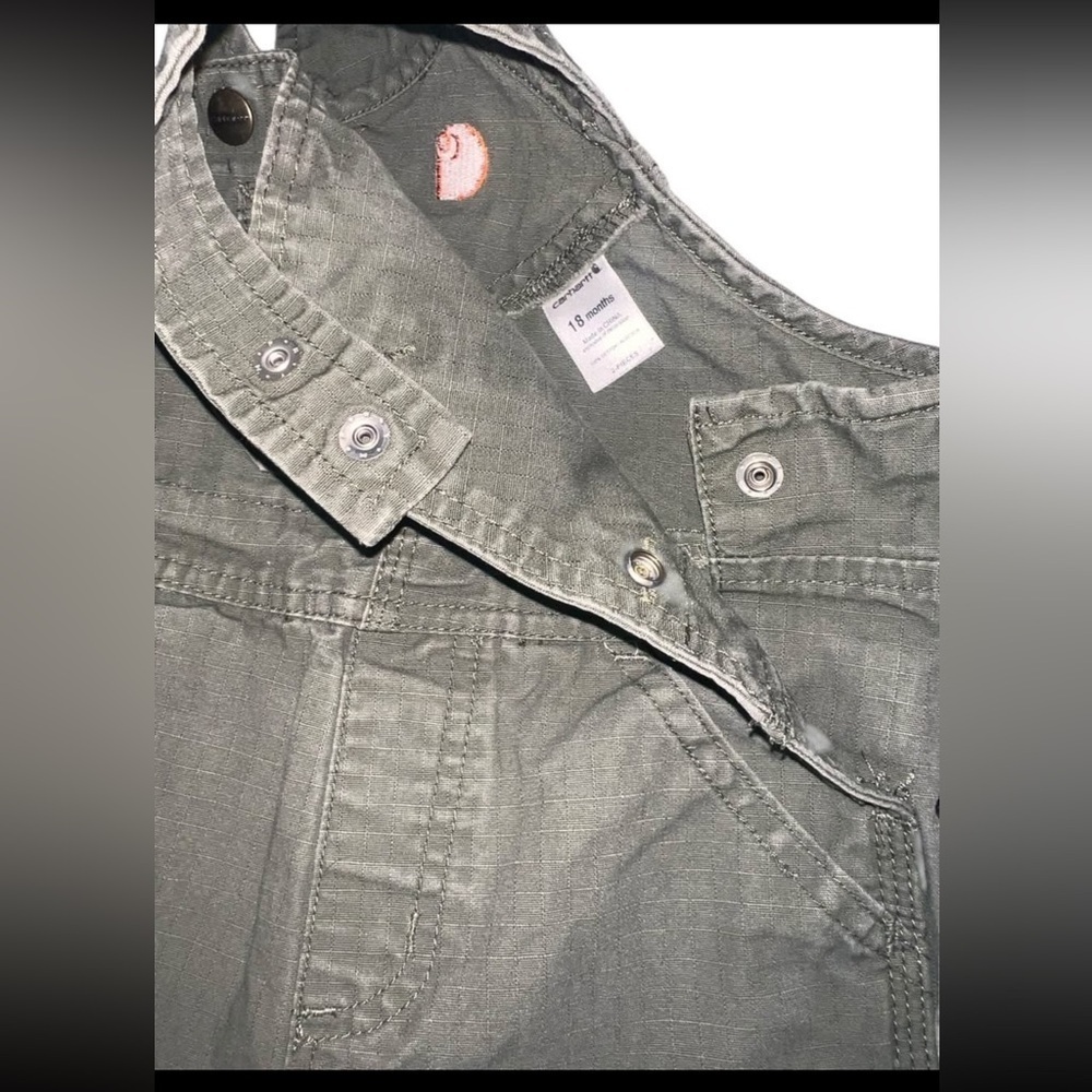EUC Carhartt Toddler Cargo Bib Overall Olive Green 18 month Workwear - Picture 5 of 6